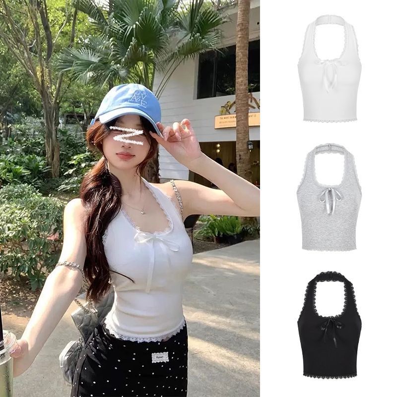 Moses Queen/Moses Queen Pure Desire สไตล์สาวร้อนสลิงสีขาวพร้อมแผ่นรองหน้าอกเสื้อกั๊กลูกไม้ด้านหลังที