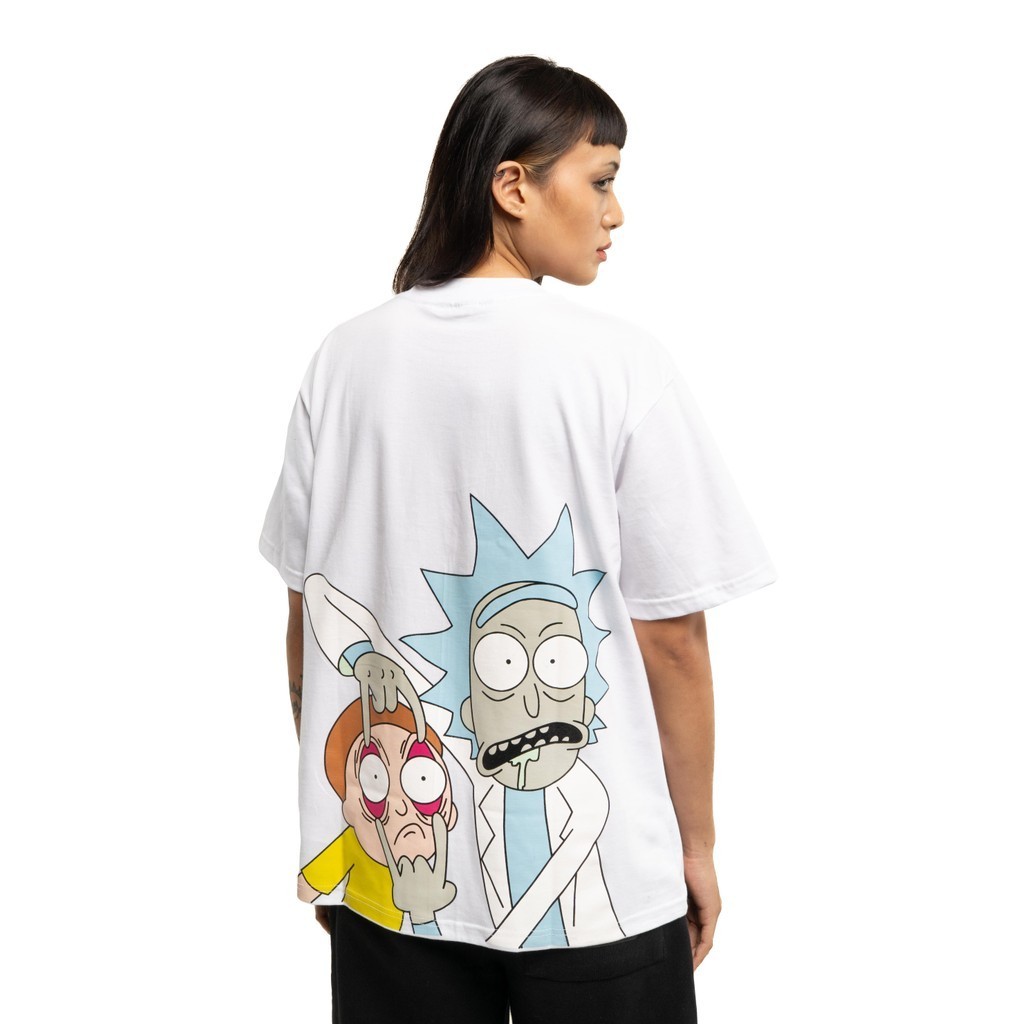 "R1CK & M0RTY" RELAXED FIT TSHIRT สีขาวผู้ชายผู้หญิง UNISEX COTTON COMBED 20s