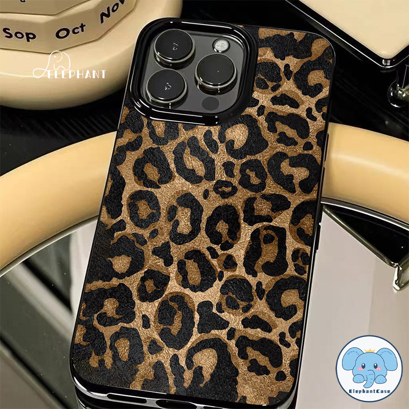ดอกไม้ เคสไอโฟน15สำหรับ IPhone 17 air 11 16 13 15 14 Pro Max XR XS X Max 14 7 16 Plus แฟชั่นลายเสือดาวหรูหราพื้นผิวมันวา