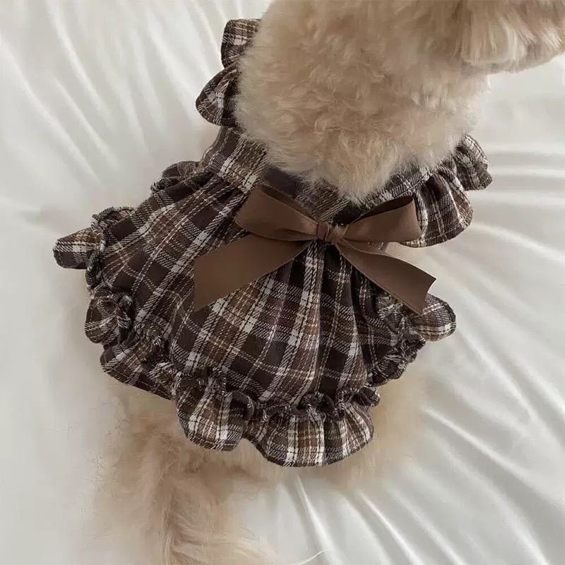 เสื้อผ้าสุนัขเจ้าหญิงลายสก๊อตโบว์กระโปรง Retro Teddy Bichon เสื้อผ้าสุนัขขนาดเล็กขนาดกลาง ins ราคา ถูกที่สุด ดีลบีเคเค แกลเลอรีภาพที่ 4
