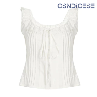 【CSND】เสื้อยืดลูกไม้คอวีสีขาว ทรงเข้ารูป สไตล์ฝรั่งเศสย้อนยุค ดูแพง ระบายอากาศดี ราคาน่ารัก S-L