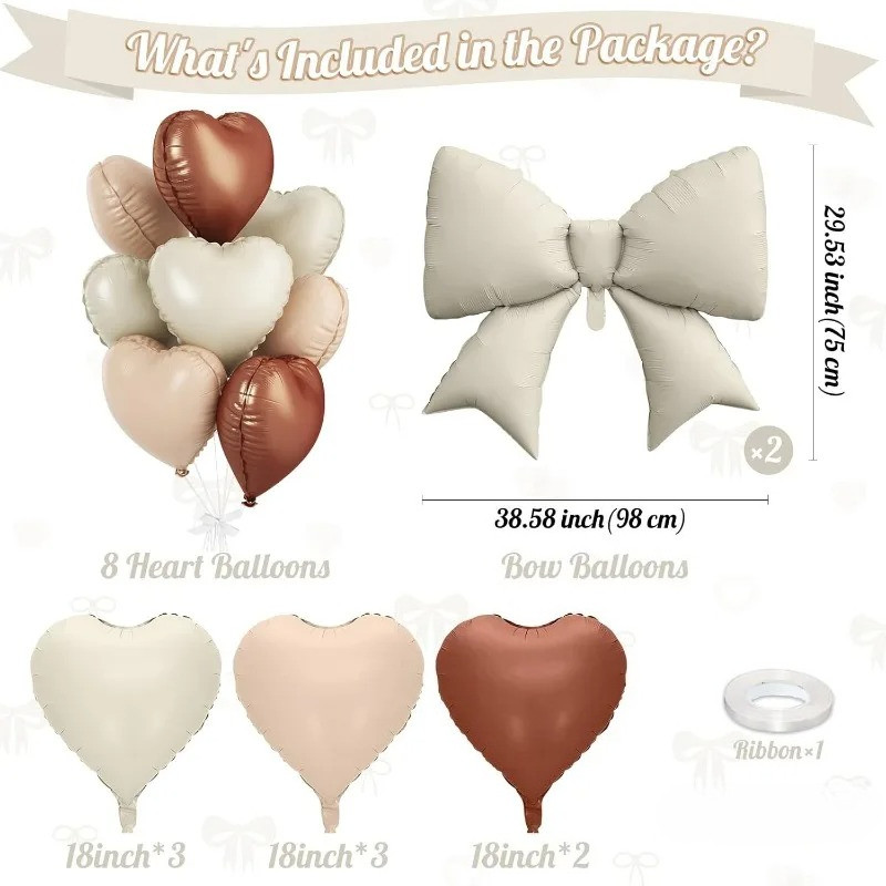 10ชิ้น/เซ็ตสีน้ําตาลครีมหัวใจลูกโป่ง,ฟอยล์โบว์บอลลูนฮีเลียมครีมโบว์บอลลูนสําหรับวันเกิดเด็กอาบน้ําวาเลนไทน์งานแต่งงานตกแต่ง ราคา ถูกที่สุด ดีลบีเคเค แกลเลอรีภาพที่ 2