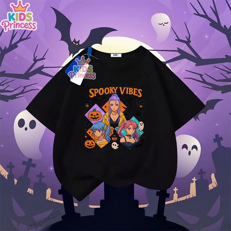 COD Kpop Demon Hunters Halloween T-shirt ฮาโลวีน ลาย เสื้อยืดเด็กพร้อมส่ง ผ้าคอตตอล เสื้อเชิ้ต 90-15