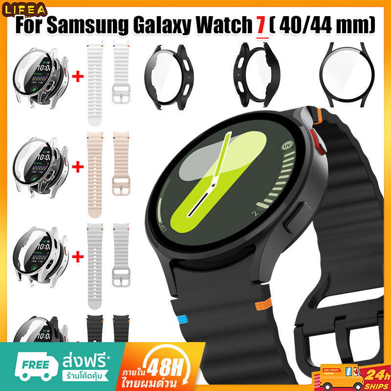 【เคส+สาย】สำหรับ Samsung Galaxy Watch 7 40MM 44MM สายซิลิโคนฟิล์มหน้าจอแก้ว Tempered + กรณีพีซีสำหรับ Watch 7 สายรัดนาฬ