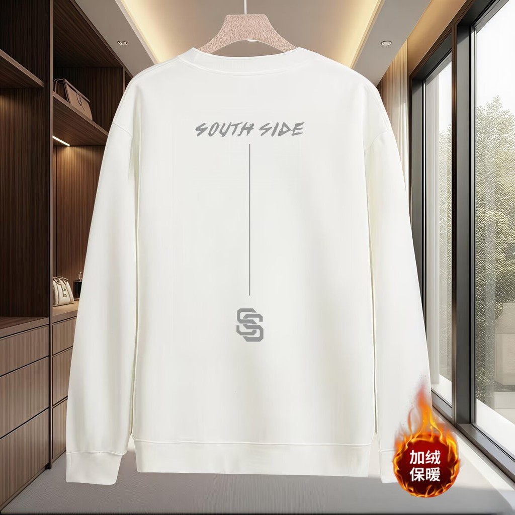 COD 2025 American Style Men's Sweatshirt Fleece Lined Thick Versatile Letter Long Sleeve T-Shirt Aut