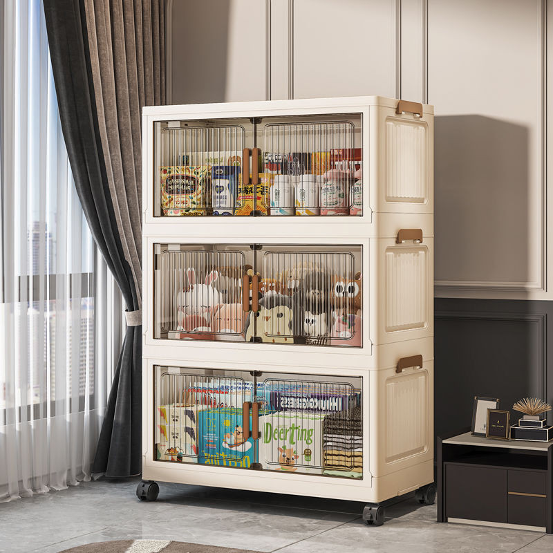 Leerhome ตู้เก็บของ รุ่นใหม่ พับได้ ดีไซน์มินิมอล บานประตูโปร่งใส แข็งแรง รับน้ำหนักได้ 200KG