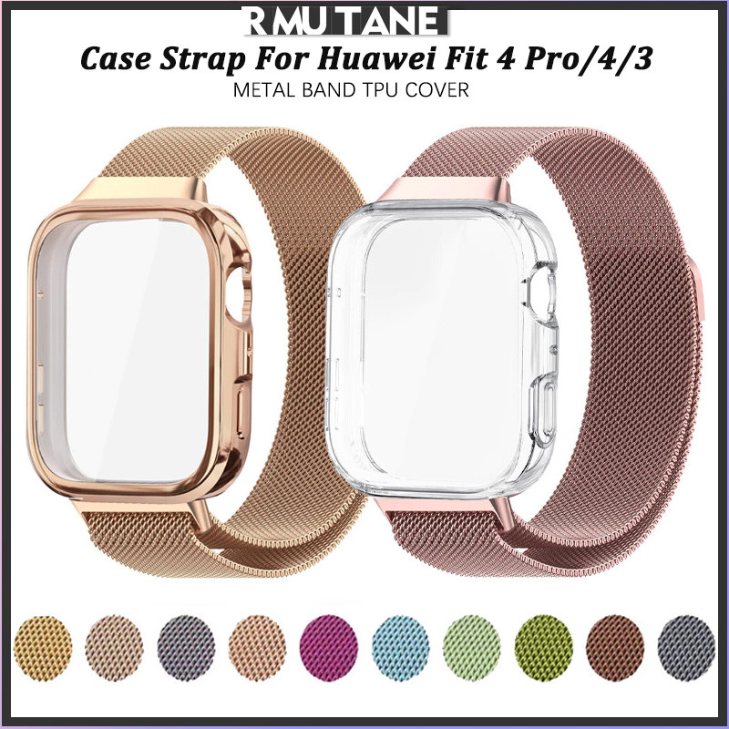 กรณี TPU อ่อน Milanese Loop สายรัดโลหะสำหรับ for Huawei Watch Fit 4 Pro / 4 /3 อุปกรณ์เสริมสร้อยข้อมือแม่เหล็กสแตนเลส