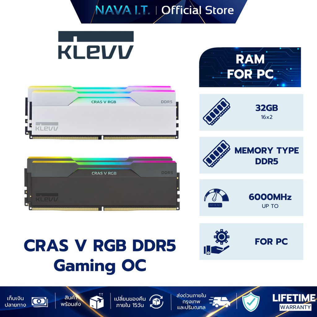 RAM แรม KLEVV CRAS V RGB DDR5 Gaming OC Memory 32GB (16GBx2) 6000MHz CL28