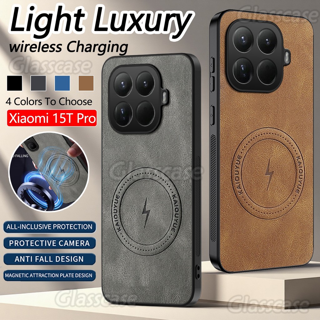 สําหรับ Xiaomi 15 17 T Pro 17T 17TPro 15T 15TPro T17 Xiaomi15TPro Napa-textured แม่เหล็กดูด PU ซิลิโคนหนังโทรศัพท์กรณีเลนส์ป้องกันกันกระแทกปกหลัง