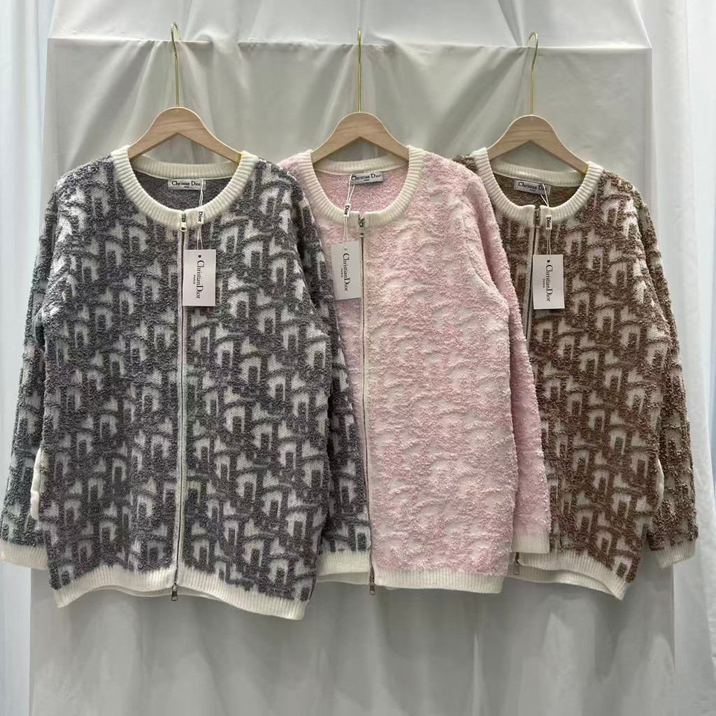 ป้ายเดิม 1: 1 CD Home Street Wear Letter Jacquard Zipper รอบคอถักเสื้อสเวตเตอร์ถัก Casual Top