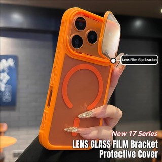 Cosmic สีส้มเต็มเลนส์แก้ว Anti Scratch เคสโทรศัพท์แม่เหล็กสําหรับiPhone 17Air 17 11 12 13 14 15 16 Pro Max Plus Matte Antiลายนิ้วมือปกหลังขาตั้งในตัวปลอกกันกระแทก
