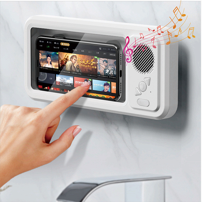 ห้องน้ํากันน้ําเคสโทรศัพท์พร้อมลําโพงบลูทูธติดผนังที่วางโทรศัพท์ขาตั้งป้องกันหมอกสําหรับอาบน้ําห้องครัว