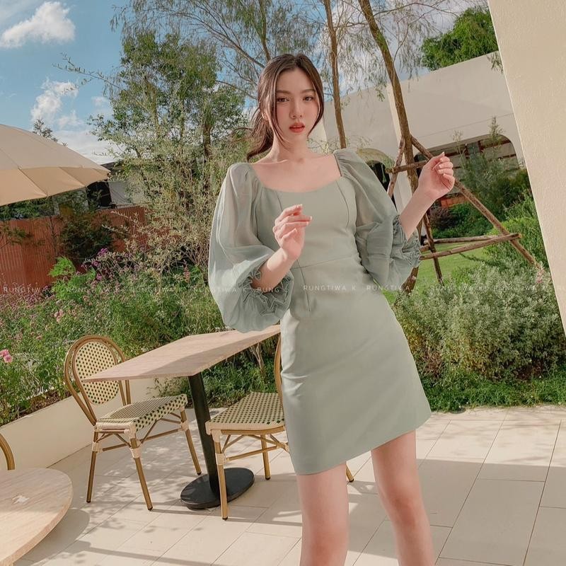 'Flora Dress' - เดรสสั้นแขนพอง  RTW.K ผู้หญิง ลูกไม้ ชุด เสื้อผ้า Clothing Women Lady