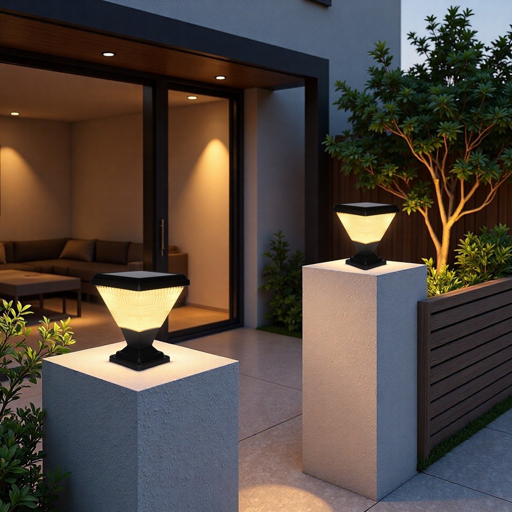 GlobalHouse EILON โคมไฟหัวเสาโซลาร์เซลล์ Nova_S 20W ปรับไฟได้ 3 สี พร้อมรีโมทคอลโทรล รุ่น ETZT-DF225-BLW สีดำ