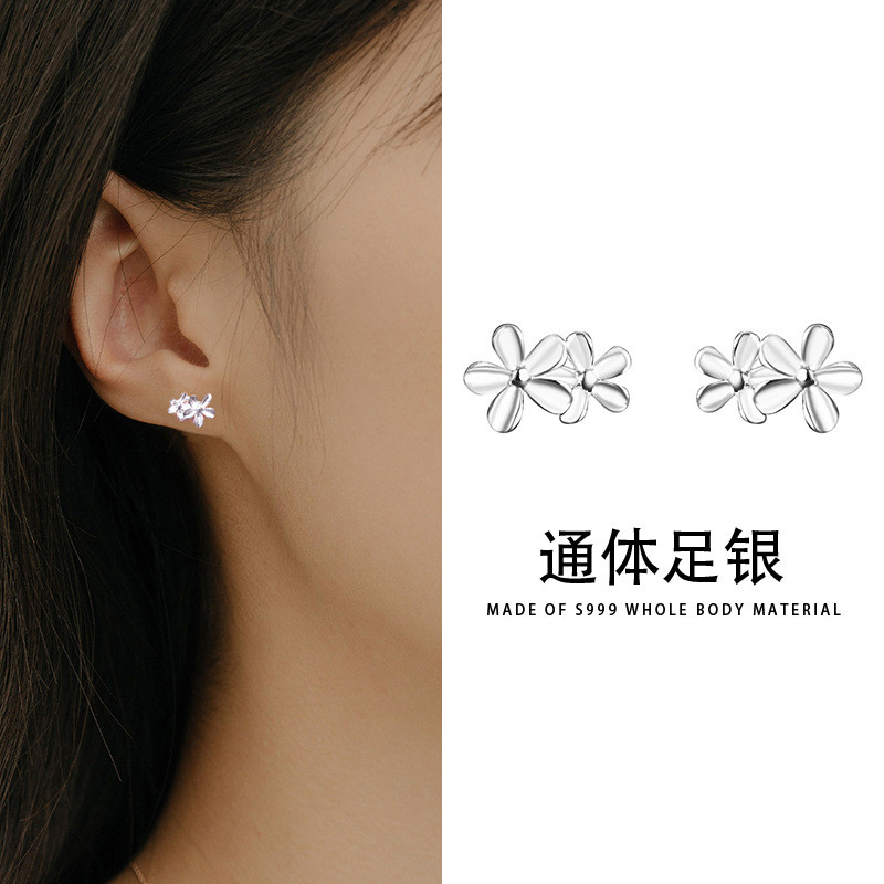ส999 เงินดอกไม้มินิต่างหูหญิงขนาดเล็กประณีตต่างหูที่เรียบง่ายนอนไม่ต้องหยิบต่างหู * wj#10