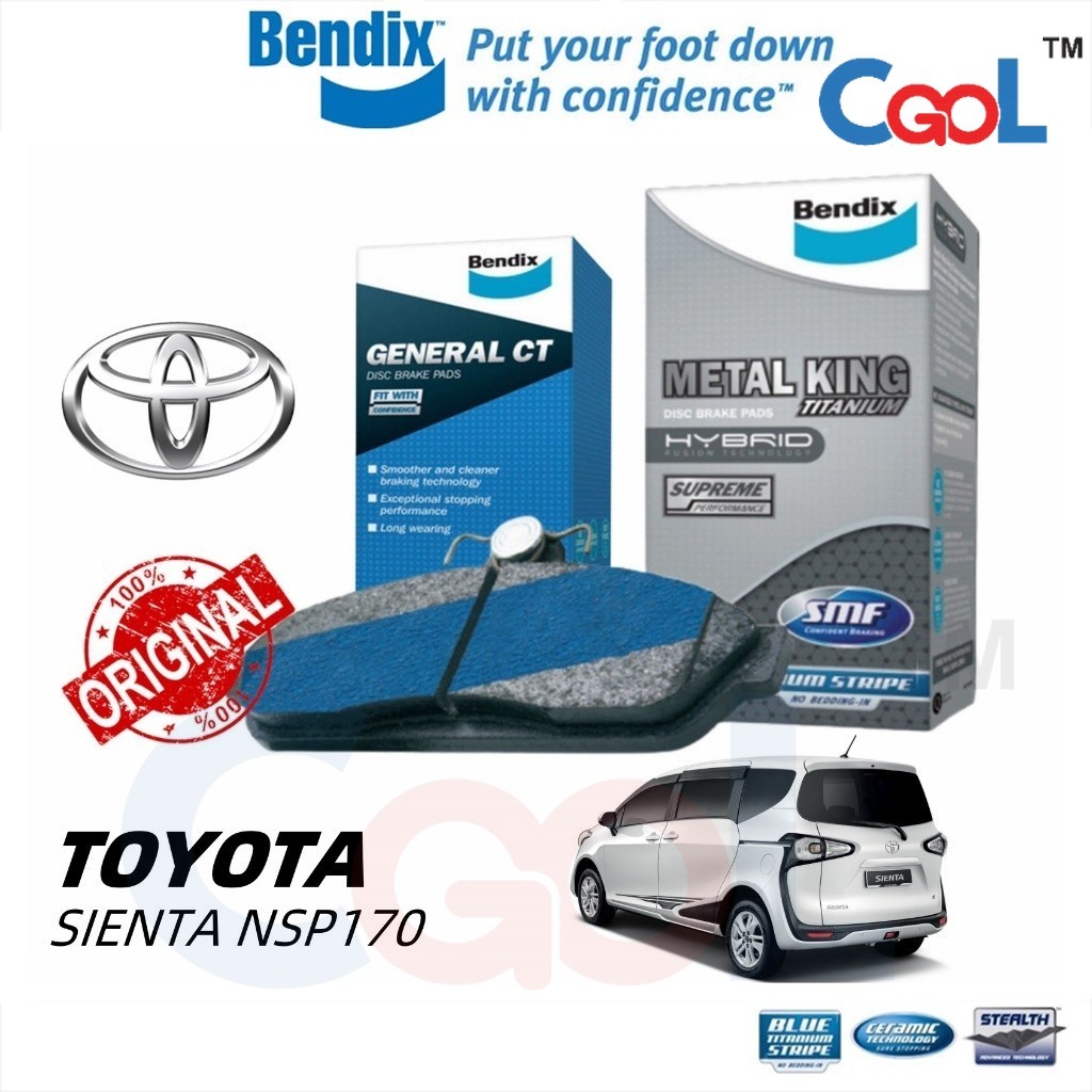 ผ้าเบรค BENDIX Toyota Sienta NSP170 Metal King General CT ผ้าเบรคหน้า
