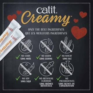 Catit creamy ขนมแมวเลีย grain-free ไม่ใส่วัตถุกันเสีย แคลต่ำ ไม่อ้วน ไม่เค็ม เกรดพรีเมียม { แพ็ค 5 ซอง }
