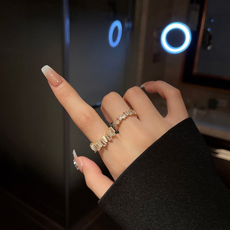 Gfg [Shop Hot Sale] Diamond-Studded Opal Two-Piece Ring หญิงประณีตหรูหรา Niche Design Ring แหวนนิ้วช