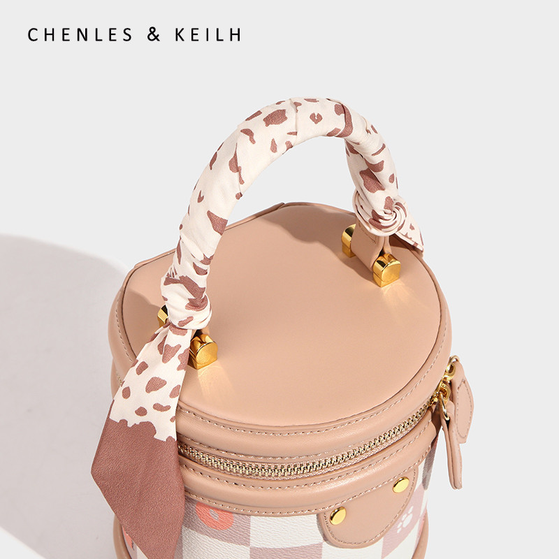 CHENLES & KEILH Niche High-End กระเป๋าหนังแท้แฟชั่น Hand-Carry Bucket กระเป๋าใบเล็ก Cross-Body หญิงก
