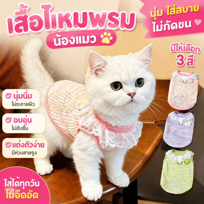 เสื้อกั๊กสัตว์เลี้ยงไหมพรมสำหรับแมวและสุนัข มีห่วงสายจูง ใส่สบาย ระบายอากาศ เหมาะสำหรับฤดูใบไม้ผลิและฤดูใบไม้ร่วง