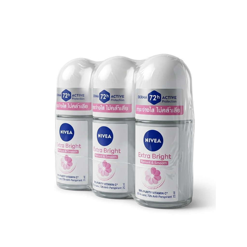 [แพ็ค 3 ]นีเวีย โรลออน เอ็กตร้า ไบรท์ เรเดียนโรลออน ขนาด 25 มล.  Nivea extra bright radiant roll on 25 ml.