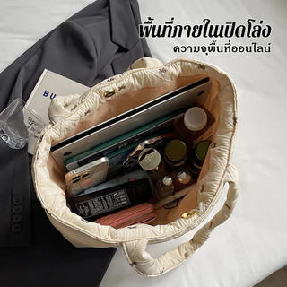กระเป๋าโท้ทผ้านุ่มตะเข็บลายตาราง ตกแต่งโบว์ ความจุใหญ่ ใส่แล็ปท็อปได้ ใช้ไปทำงานและท่องเที่ยว พร้อมส่ง