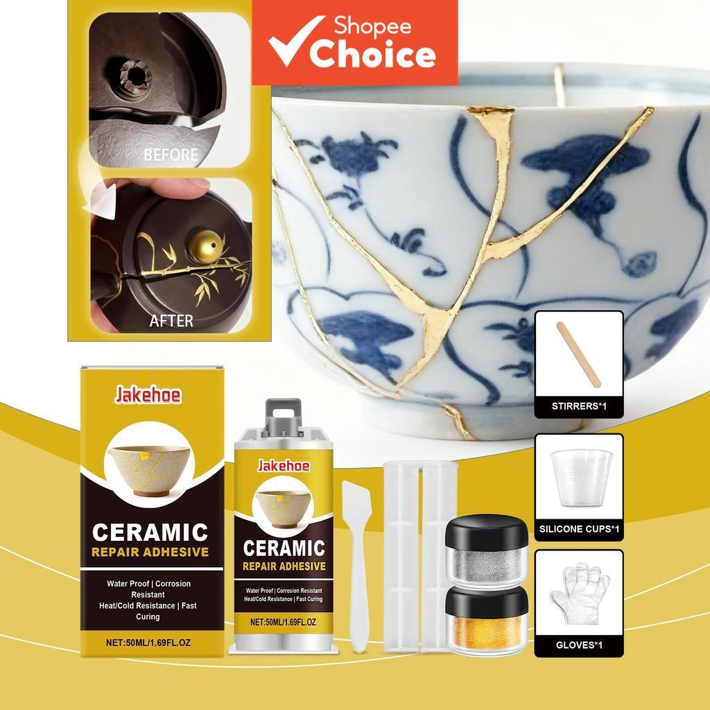 Gold/Silver เซรามิค Bonding Kit 50ml Heavy-duty อีพ็อกซี่กาวสําหรับกระเบื้อง Porcelain Crockery Crack Repair Professional 1 ชุด