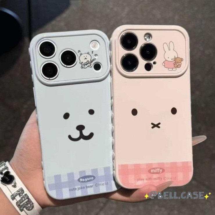 สําหรับ IPhone 17 16 15 14 plus 13 12 11 Pro Max 7 8 plus สีชมพู Miffy Bunny Emoji เคสโทรศัพท์แบบนุ่