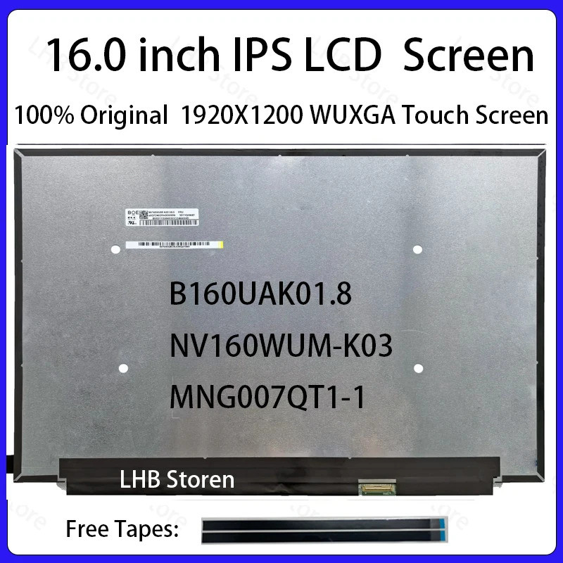 16 นิ้วแล็ปท็อปหน้าจอสัมผัส LCD B160UAK01.8 NV160WUM-K03 MNG007QT1-1 จอแสดงผล Matrix แผงเปลี่ยน 1920