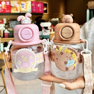 แก้วน้ำสำหรับเด็ก กระติกน้ำ 2in1 (ยกดื่ม+หลอด) 660ml หัวการ์ตูน 3D มีสายสะพาย ขวดน้ำเด็กไปรร