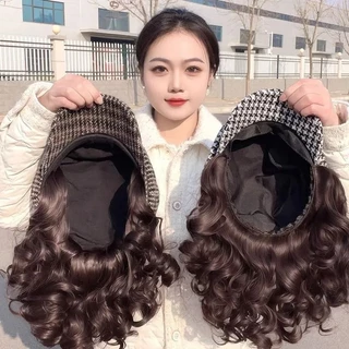 หมวกวิกผม, ฤดูใบไม้ร่วงฤดูหนาวแฟชั่นใหม่, วิกผมแบบบูรณาการ, หยิกสั้น, หมวกเบเร่ต์ Houndstooth, มีสไตล์และสะดวกสบาย, หมวกสำหรับผู้หญิง