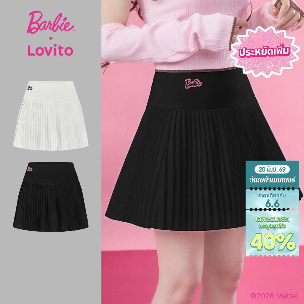 [Summer Sale] Barbie™ X Lovito กระโปรงลําลองปักพลีทสําหรับฤดูใบไม้ผลิ/ฤดูร้อน สีขาว สําหรับผู้หญิง LB1AD017