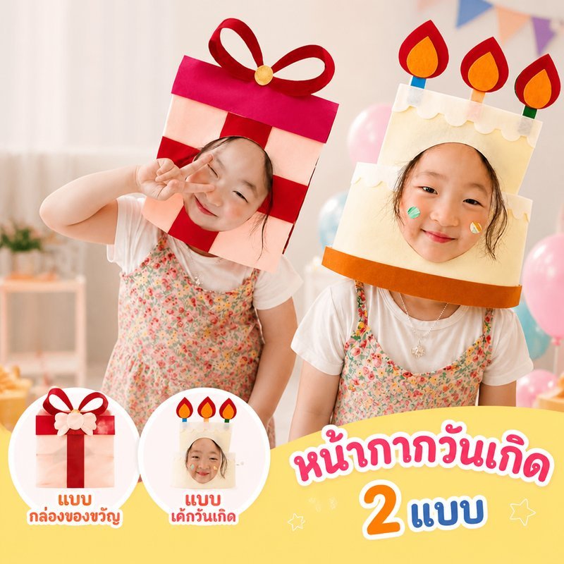 หน้ากากวันเกิด หน้ากากปาร์ตี้ แฮปปี้เบิร์ดเดย์ พร็อพถ่ายรูป เค้ก ของขวัญ ใส่ได้ เด็ก ผู้ใหญ่ เด็กๆ ชอบ หมวกปาร์ตี้เด็ก