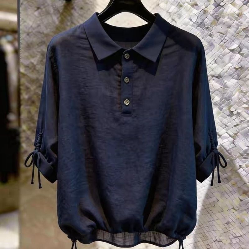 2026 ฤดูร้อนสไตล์ใหม่สีกรมท่าอารมณ์ทุกการแข่งขันSlimmerดูการออกแบบอ่อนโยนLaced-Upแฟชั่นแขนสั้น