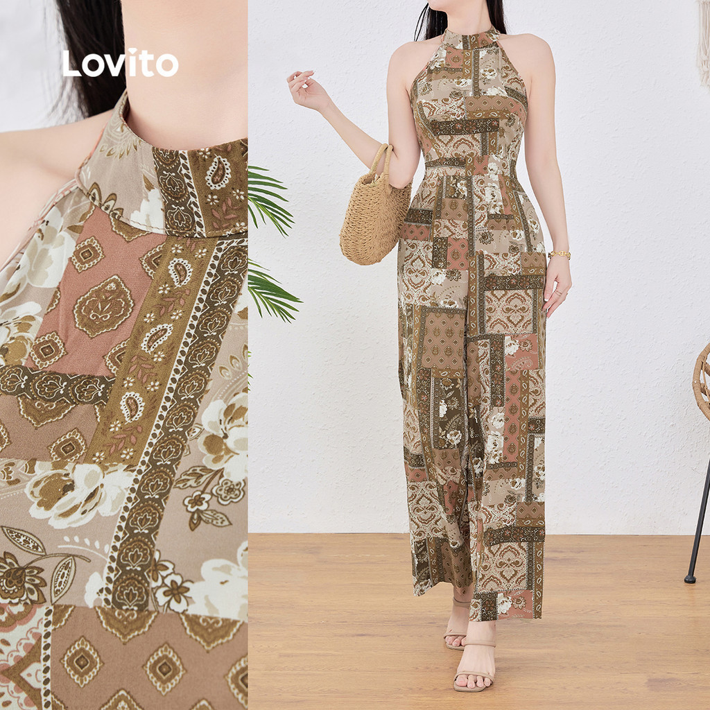 Lovito วันหยุด ชุดจั๊มป์สูทสำหรับผู้หญิง ในช่วงฤดูใบไม้ผลิ/ฤดูร้อน L143EDD100