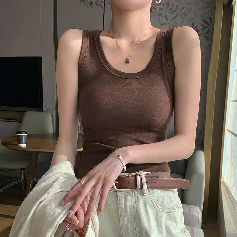 K 3015 สีทึบ U-คอ Camisole ผู้หญิงฤดูใบไม้ผลิฤดูร้อน Simple All-Match ฝาครอบหน้าอก Slim-fit Slimmer ดูผ้าฝ้าย Bottoming Top