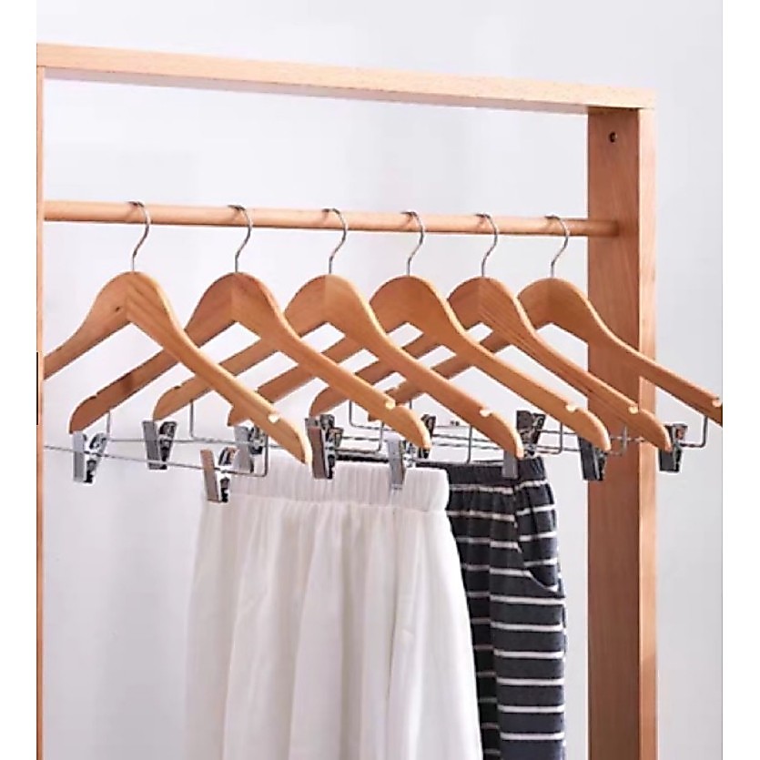 Gina ไม้แขวนเสื้อไม้ทึบพร้อมคลิปเหล็ก 45cm（12 ชิ้น / 6 ชิ้น）Y-08