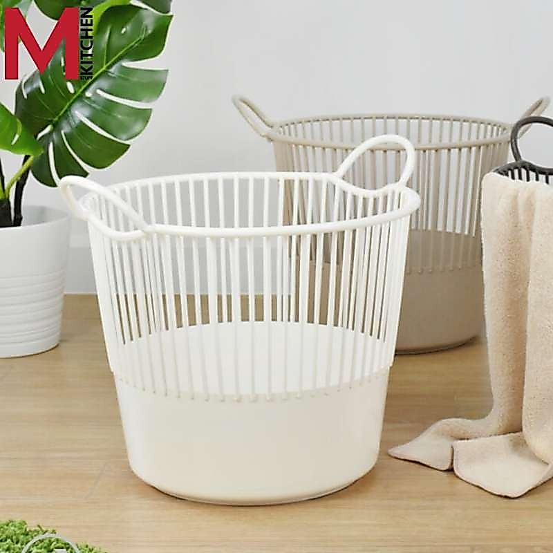 M KITCHEN ตะกร้าผ้า ตะกร้าใส่ของ Keyway พลาสติก ทรงสูง มีหูจับ 2 ด้าน (C1)