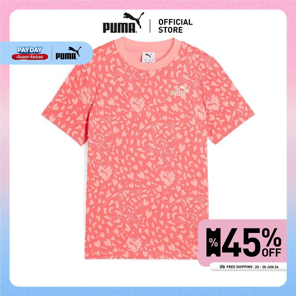 PUMA Kids เสื้อยืดพิมพ์ลาย FLAMING LOVE ทั้งตัวสำหรับวัยรุ่น สีแดง - 68510624