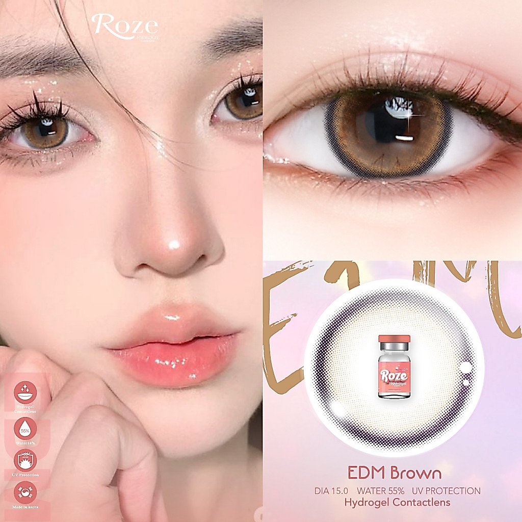 🔥คอนแทคเลนส์ Hydrogel ❤️ขนาดกลาง❤️ EDM (Rozelens) สี : Brown / Gray