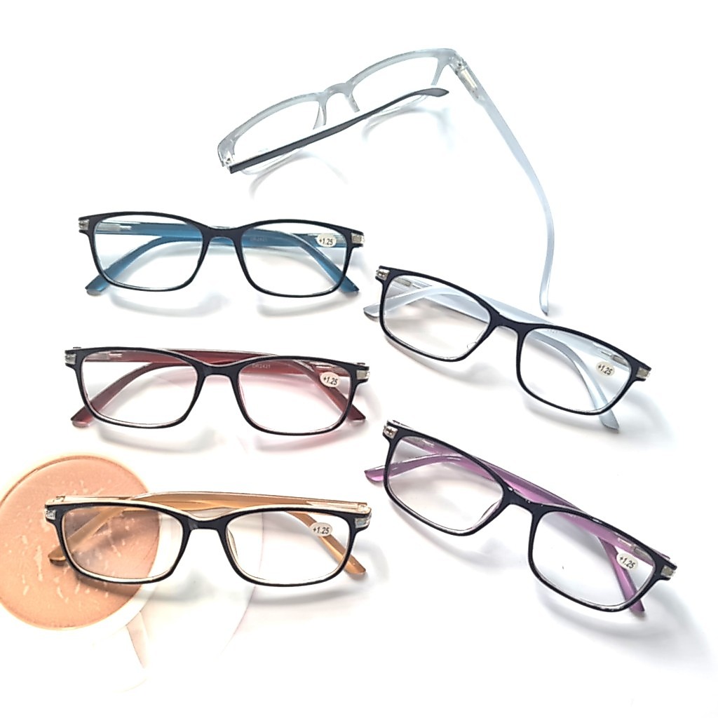 ขายยกค่าสายตาเบอร์หละ 5 ชิ้นคละสี มี+100ถึง+300แว่นสายตายาวขาสปริง อ่านหนังสือ ขาพลาสติก ทรงเหลี่ยม กรอบพลาสติก รุ่น424