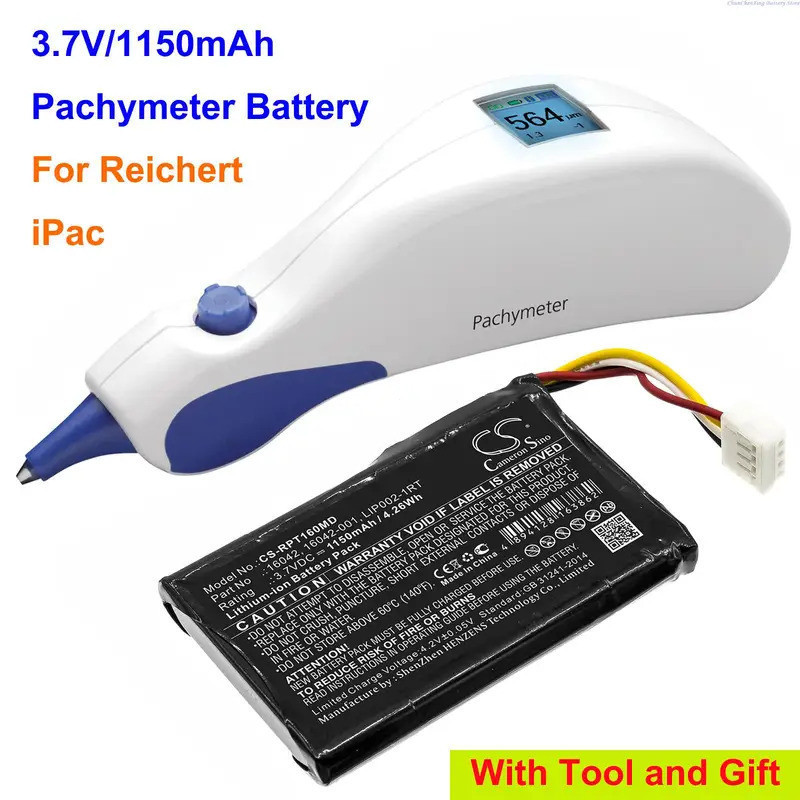 1150mAh Pachymeter แบตเตอรี่ 16042, 16042-001, LIP002-1RT สําหรับ Reichert iPac