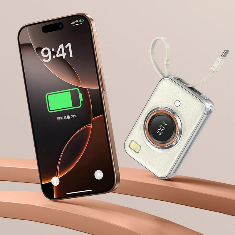 ใหม่ 66W Fast Charging Mini Power Bank ในตัวสายแบบพกพา Charger โทรศัพท์ภายนอกแบตเตอรี่กล้อง Powerban