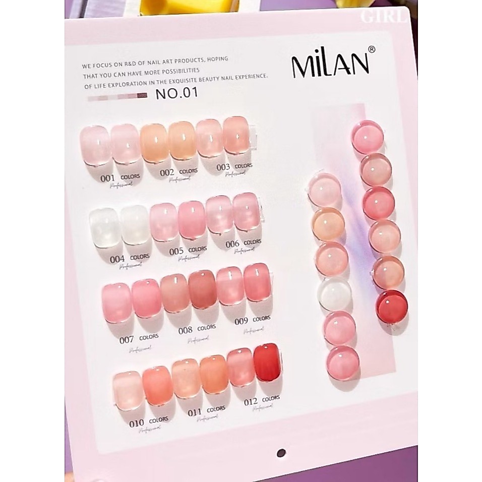 สีไซรัป โทนชมพู แบรนด์ Milan No.01 12สี สีเจล เล็บเจล