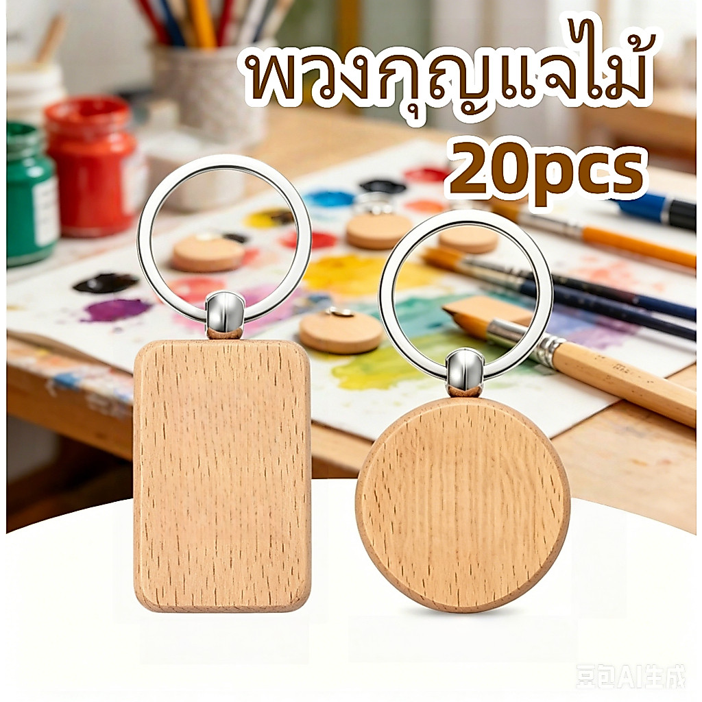 20 ชิ้น พวงกุญแจไม้เปล่า แบบสี่เหลี่ยม/กลม สามารถแกะสลักตัวอักษร ลายสัก ทำเองได้ อุปกรณ์ตกแต่งของขวัญส่วนบุคคล