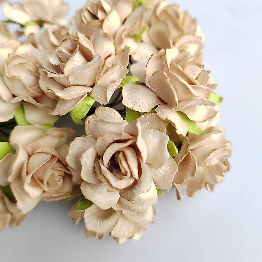 (50 ดอก/ น้ำตาลอ่อน BR1) ดอกกุหลาบ 30-35 มม ดอกไม้กระดาษ Artificial Paper Flower