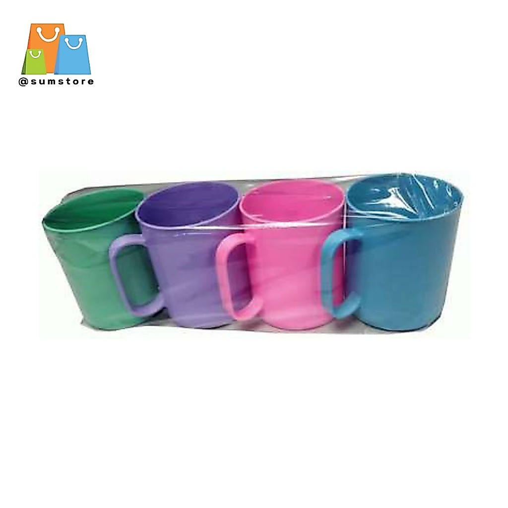 แก้วพลาสติกมีหูสีหวาน 1x4 10.5x7.7x9cm คละสีในแพ็ก