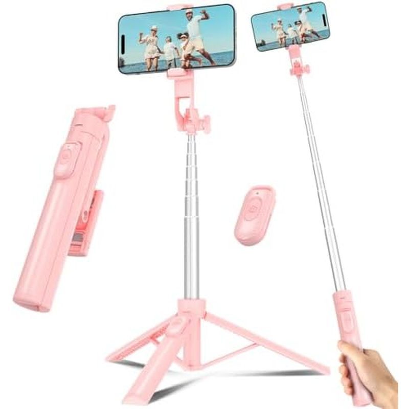 Selfie Stick Travel Tripod for Cell Phone with Remote Control and Phone Holder, Extendable Selfie St