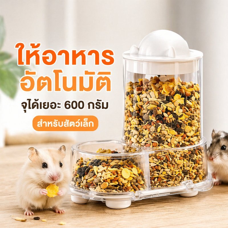 ที่ให้อาหารอัตโนมัติ สัตว์เลี้ยงขนาดเล็ก แฮมสเตอร์ กระต่าย เม่น โปร่งใส ทนทาน จุอาหารเม็ด 600กรัม