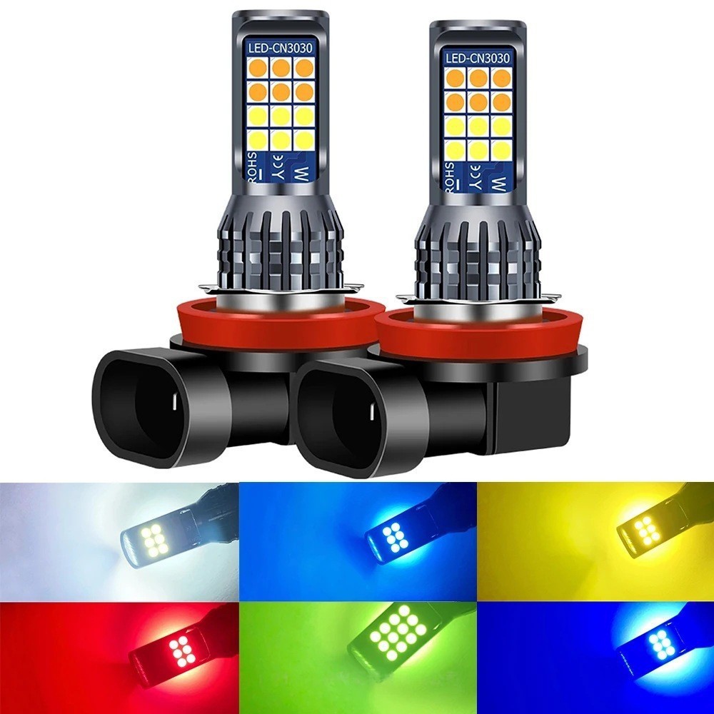 ไฟตัดหมอก LED สองสี 24smd 9006 H11 H16 P13W H4 H7 ไฟตัดหมอกหน้ารถยนต์ IZYH